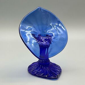 Jack in the Pulpit Vintage Cobalt Blue Studio Art Glass Signed J Deanda
